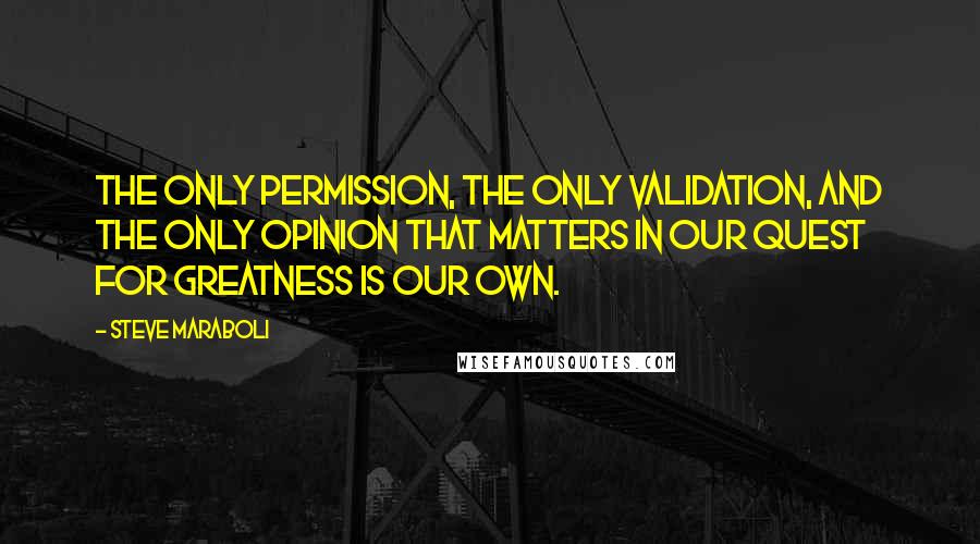 Steve Maraboli Quotes: The only permission, the only validation, and the only opinion that matters in our quest for greatness is our own.