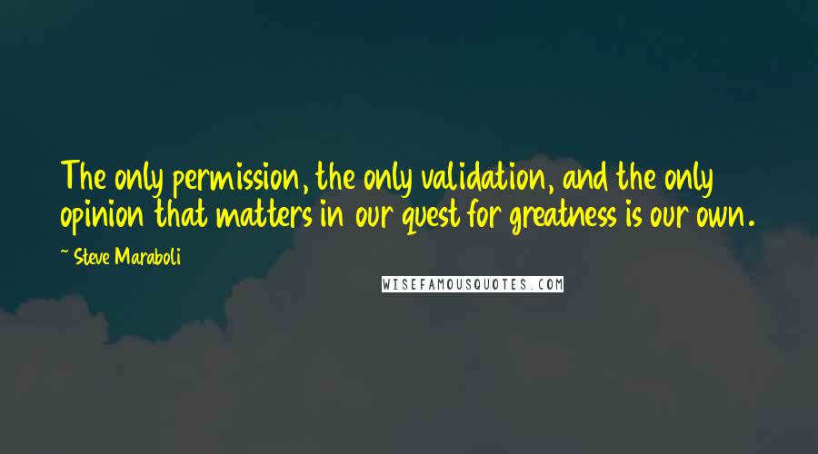 Steve Maraboli Quotes: The only permission, the only validation, and the only opinion that matters in our quest for greatness is our own.