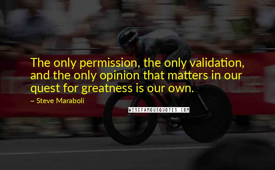 Steve Maraboli Quotes: The only permission, the only validation, and the only opinion that matters in our quest for greatness is our own.