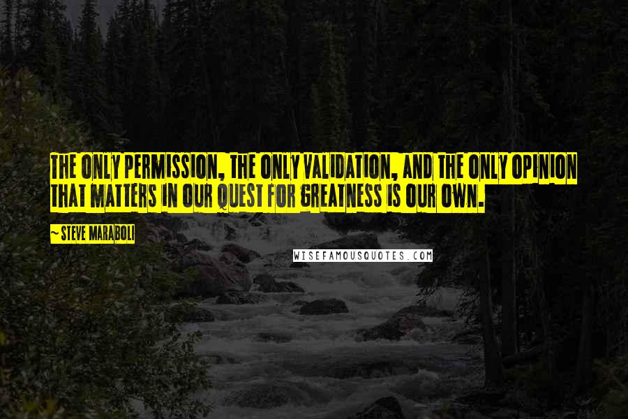 Steve Maraboli Quotes: The only permission, the only validation, and the only opinion that matters in our quest for greatness is our own.
