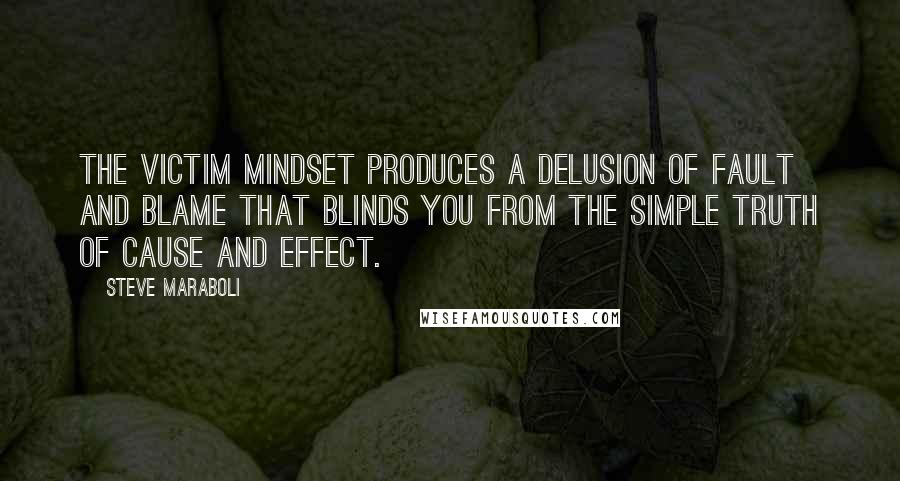 Steve Maraboli Quotes: The victim mindset produces a delusion of fault and blame that blinds you from the simple truth of cause and effect.