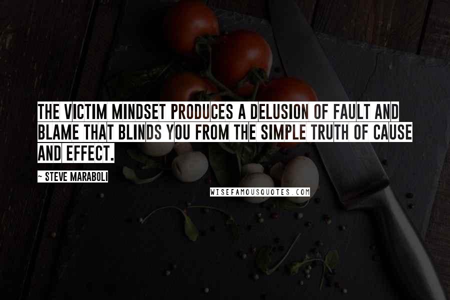 Steve Maraboli Quotes: The victim mindset produces a delusion of fault and blame that blinds you from the simple truth of cause and effect.