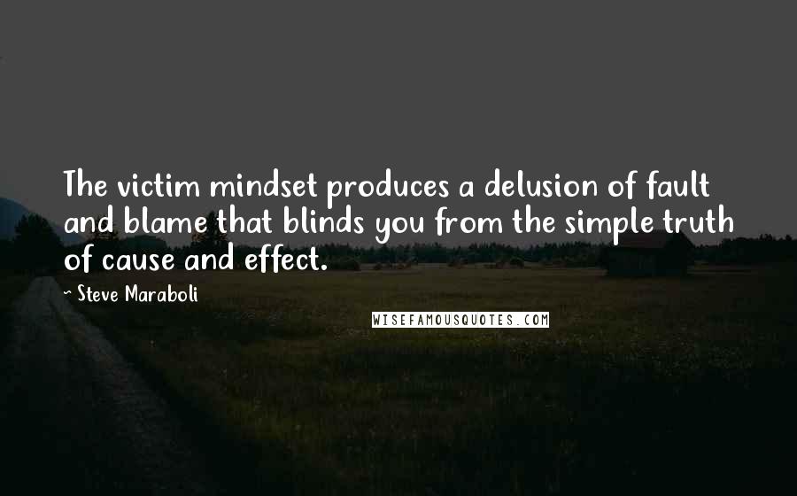 Steve Maraboli Quotes: The victim mindset produces a delusion of fault and blame that blinds you from the simple truth of cause and effect.