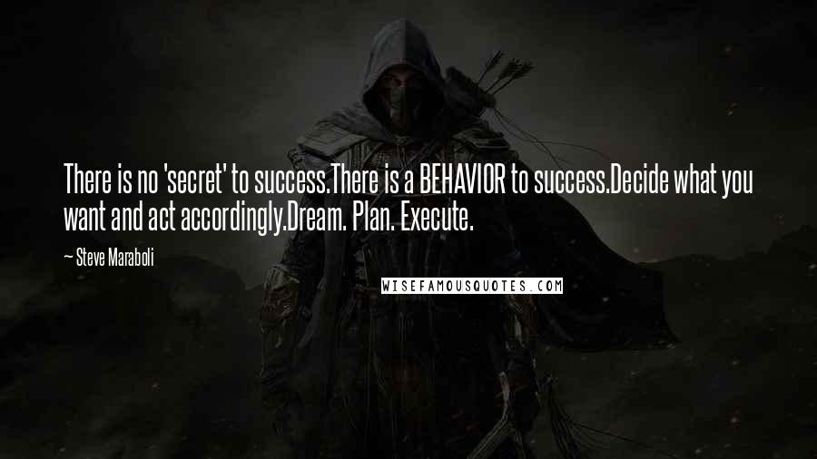 Steve Maraboli Quotes: There is no 'secret' to success.There is a BEHAVIOR to success.Decide what you want and act accordingly.Dream. Plan. Execute.