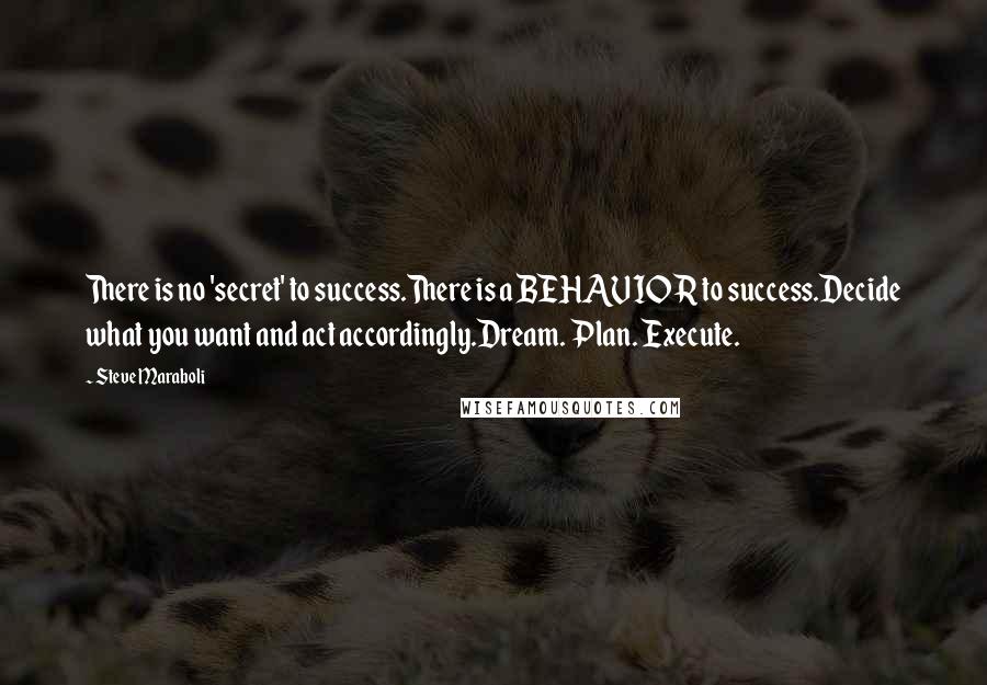 Steve Maraboli Quotes: There is no 'secret' to success.There is a BEHAVIOR to success.Decide what you want and act accordingly.Dream. Plan. Execute.