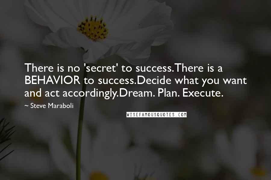 Steve Maraboli Quotes: There is no 'secret' to success.There is a BEHAVIOR to success.Decide what you want and act accordingly.Dream. Plan. Execute.