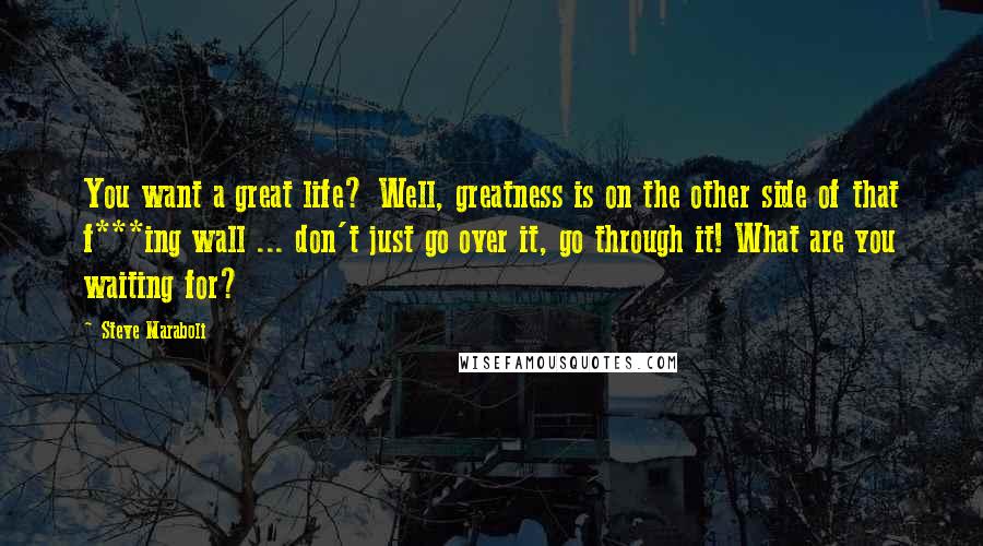 Steve Maraboli Quotes: You want a great life? Well, greatness is on the other side of that f***ing wall ... don't just go over it, go through it! What are you waiting for?