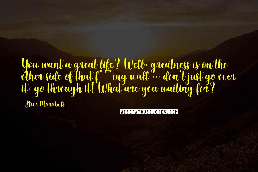 Steve Maraboli Quotes: You want a great life? Well, greatness is on the other side of that f***ing wall ... don't just go over it, go through it! What are you waiting for?