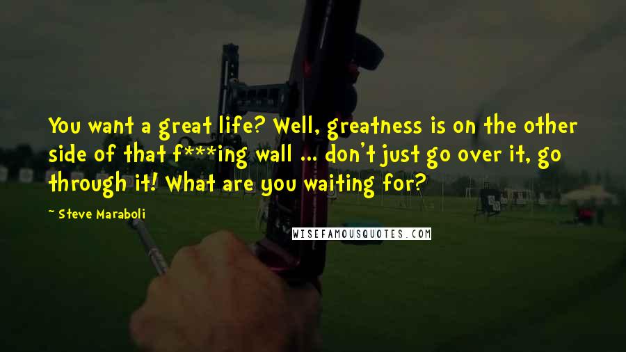 Steve Maraboli Quotes: You want a great life? Well, greatness is on the other side of that f***ing wall ... don't just go over it, go through it! What are you waiting for?