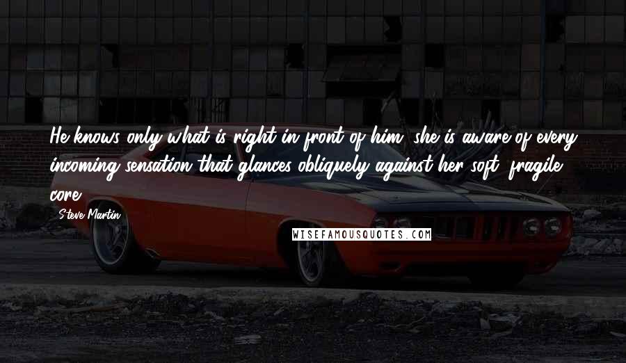 Steve Martin Quotes: He knows only what is right in front of him; she is aware of every incoming sensation that glances obliquely against her soft, fragile core