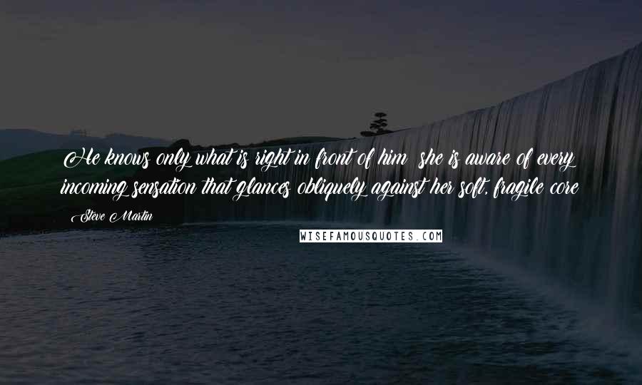 Steve Martin Quotes: He knows only what is right in front of him; she is aware of every incoming sensation that glances obliquely against her soft, fragile core