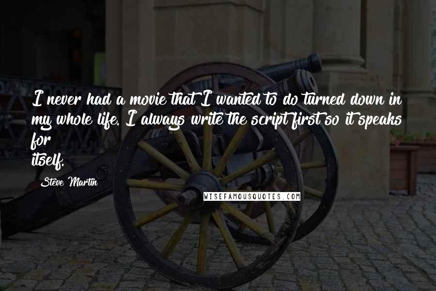 Steve Martin Quotes: I never had a movie that I wanted to do turned down in my whole life. I always write the script first so it speaks for itself.