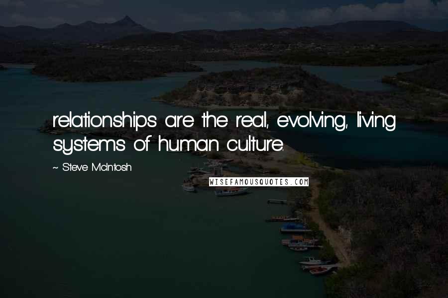 Steve McIntosh Quotes: relationships are the real, evolving, living systems of human culture.