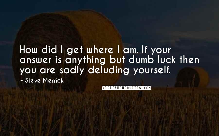 Steve Merrick Quotes: How did I get where I am. If your answer is anything but dumb luck then you are sadly deluding yourself.