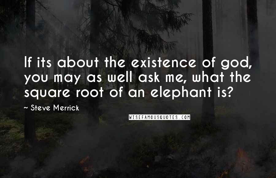 Steve Merrick Quotes: If its about the existence of god, you may as well ask me, what the square root of an elephant is?