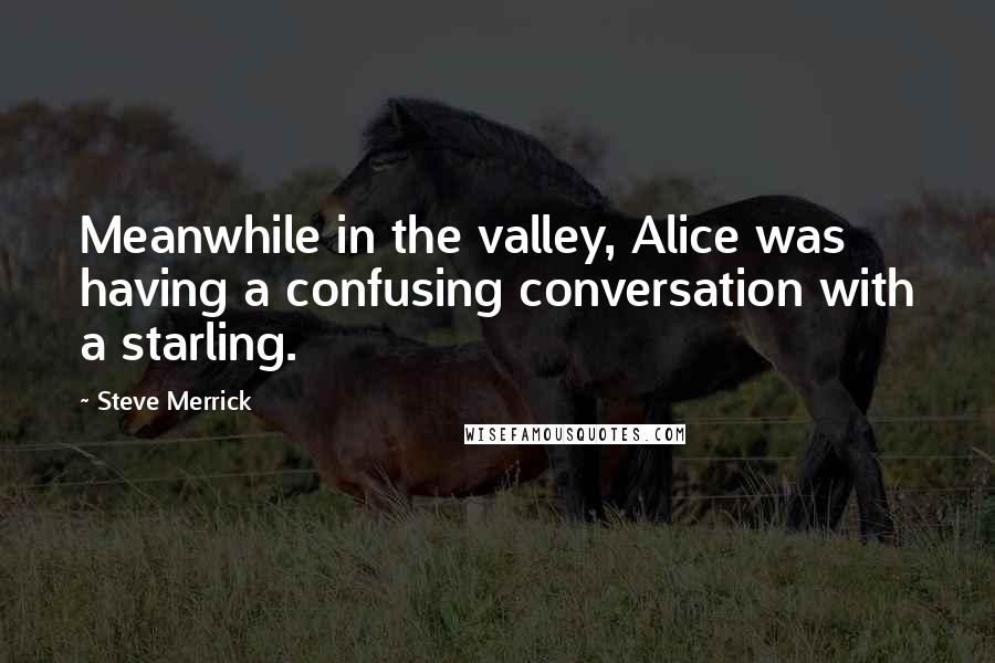 Steve Merrick Quotes: Meanwhile in the valley, Alice was having a confusing conversation with a starling.