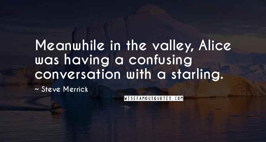 Steve Merrick Quotes: Meanwhile in the valley, Alice was having a confusing conversation with a starling.