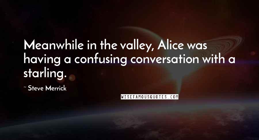 Steve Merrick Quotes: Meanwhile in the valley, Alice was having a confusing conversation with a starling.
