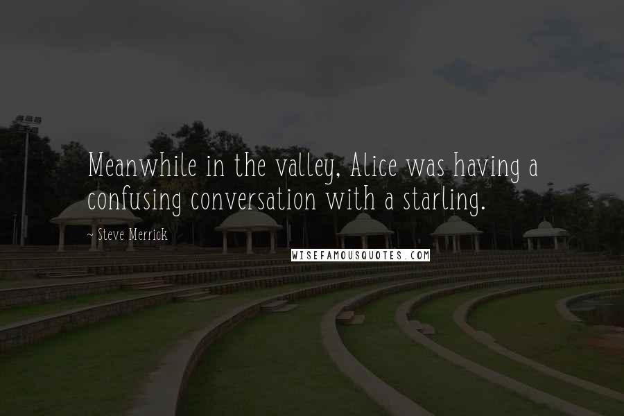 Steve Merrick Quotes: Meanwhile in the valley, Alice was having a confusing conversation with a starling.