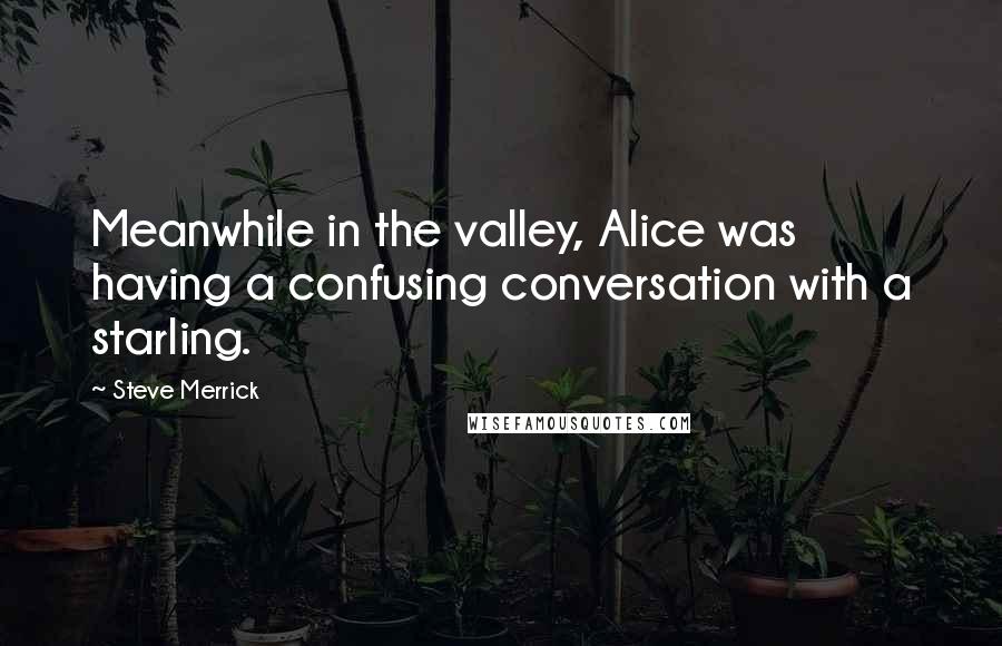 Steve Merrick Quotes: Meanwhile in the valley, Alice was having a confusing conversation with a starling.