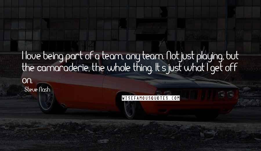 Steve Nash Quotes: I love being part of a team, any team. Not just playing, but the camaraderie, the whole thing. It's just what I get off on.