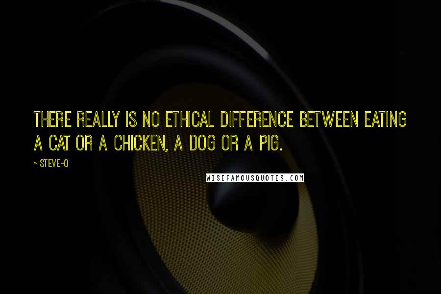 Steve-O Quotes: There really is no ethical difference between eating a cat or a chicken, a dog or a pig.