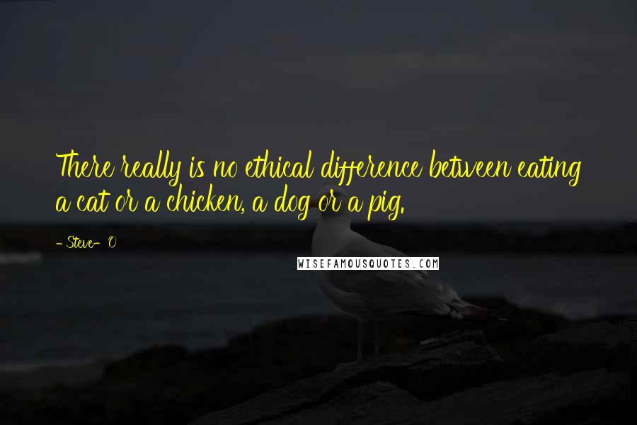 Steve-O Quotes: There really is no ethical difference between eating a cat or a chicken, a dog or a pig.