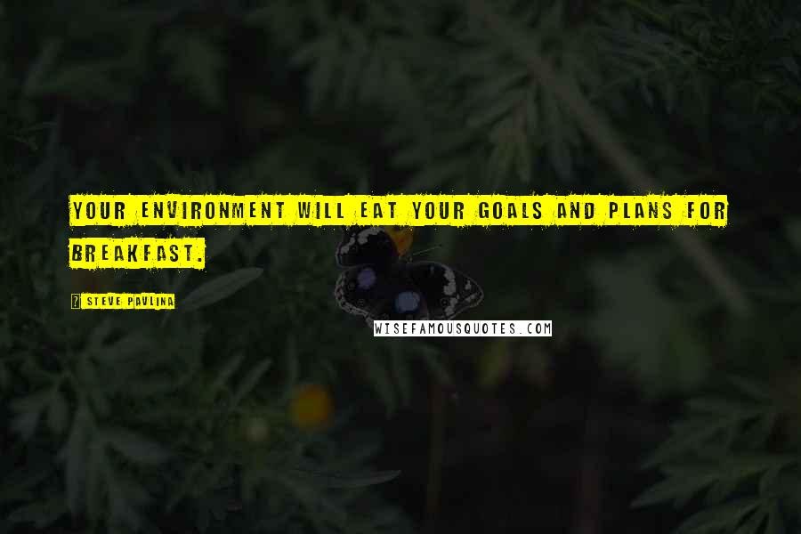 Steve Pavlina Quotes: Your environment will eat your goals and plans for breakfast.