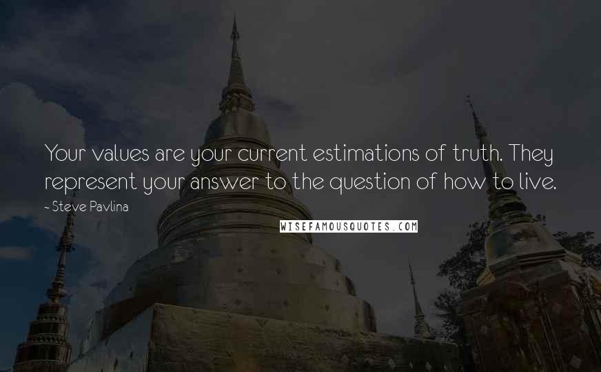 Steve Pavlina Quotes: Your values are your current estimations of truth. They represent your answer to the question of how to live.