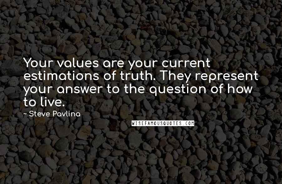 Steve Pavlina Quotes: Your values are your current estimations of truth. They represent your answer to the question of how to live.