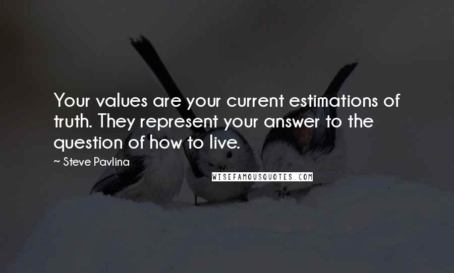 Steve Pavlina Quotes: Your values are your current estimations of truth. They represent your answer to the question of how to live.