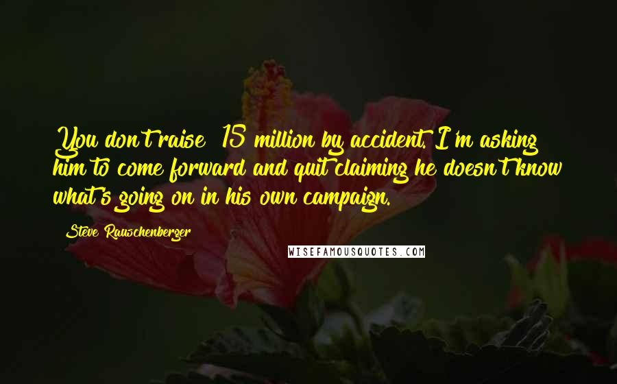 Steve Rauschenberger Quotes: You don't raise $15 million by accident. I'm asking him to come forward and quit claiming he doesn't know what's going on in his own campaign.