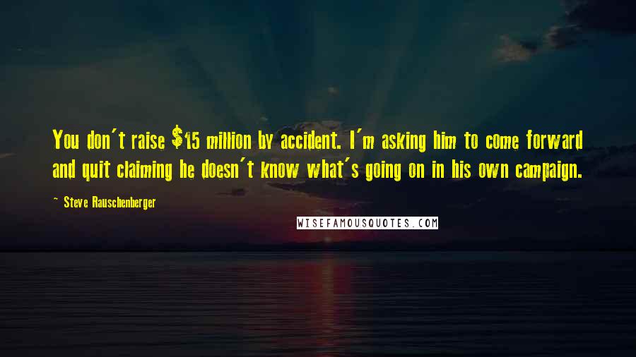 Steve Rauschenberger Quotes: You don't raise $15 million by accident. I'm asking him to come forward and quit claiming he doesn't know what's going on in his own campaign.