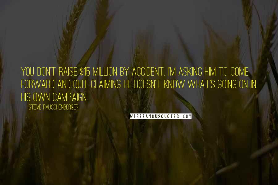 Steve Rauschenberger Quotes: You don't raise $15 million by accident. I'm asking him to come forward and quit claiming he doesn't know what's going on in his own campaign.