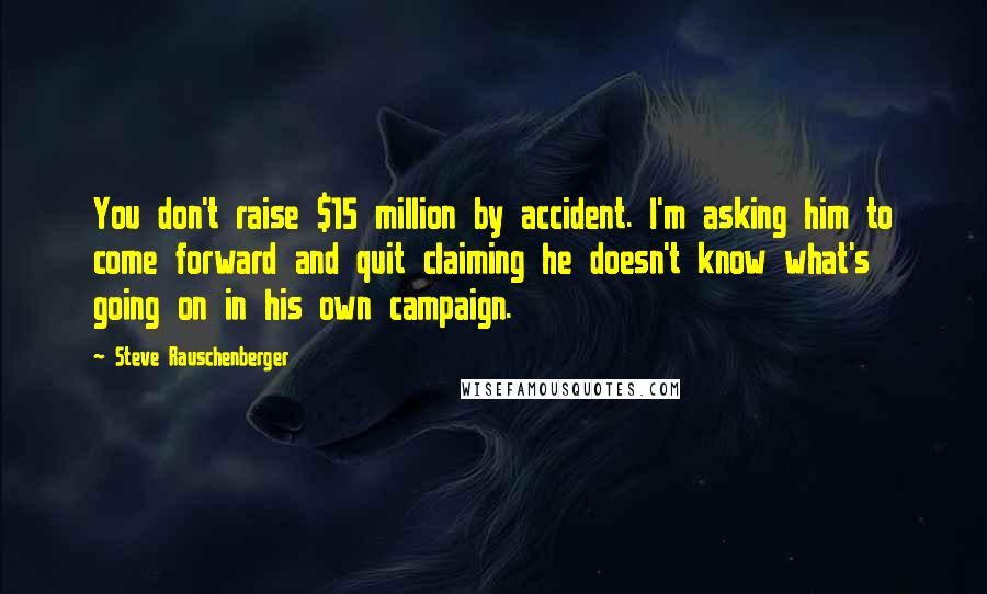 Steve Rauschenberger Quotes: You don't raise $15 million by accident. I'm asking him to come forward and quit claiming he doesn't know what's going on in his own campaign.