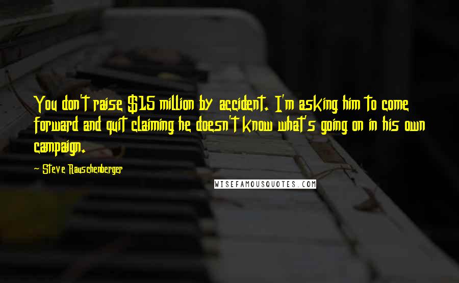 Steve Rauschenberger Quotes: You don't raise $15 million by accident. I'm asking him to come forward and quit claiming he doesn't know what's going on in his own campaign.