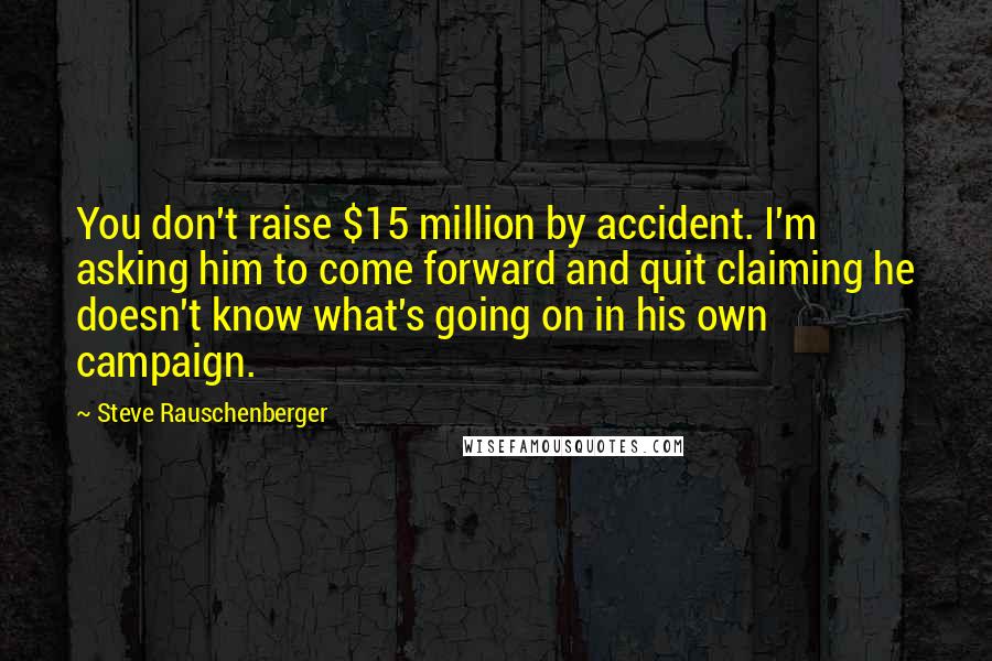 Steve Rauschenberger Quotes: You don't raise $15 million by accident. I'm asking him to come forward and quit claiming he doesn't know what's going on in his own campaign.