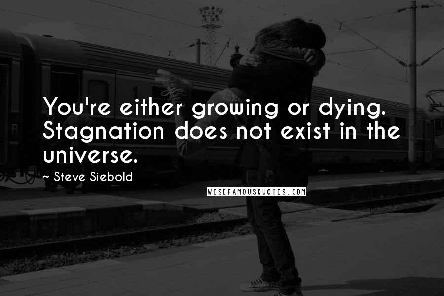 Steve Siebold Quotes: You're either growing or dying. Stagnation does not exist in the universe.