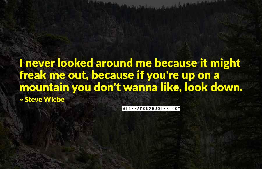 Steve Wiebe Quotes: I never looked around me because it might freak me out, because if you're up on a mountain you don't wanna like, look down.