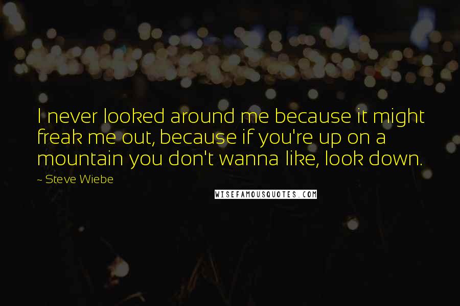 Steve Wiebe Quotes: I never looked around me because it might freak me out, because if you're up on a mountain you don't wanna like, look down.