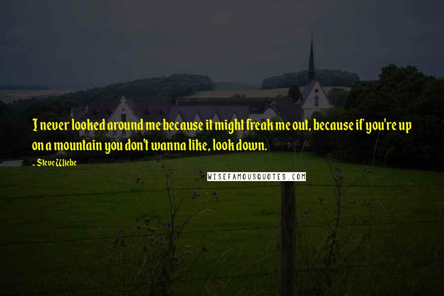 Steve Wiebe Quotes: I never looked around me because it might freak me out, because if you're up on a mountain you don't wanna like, look down.