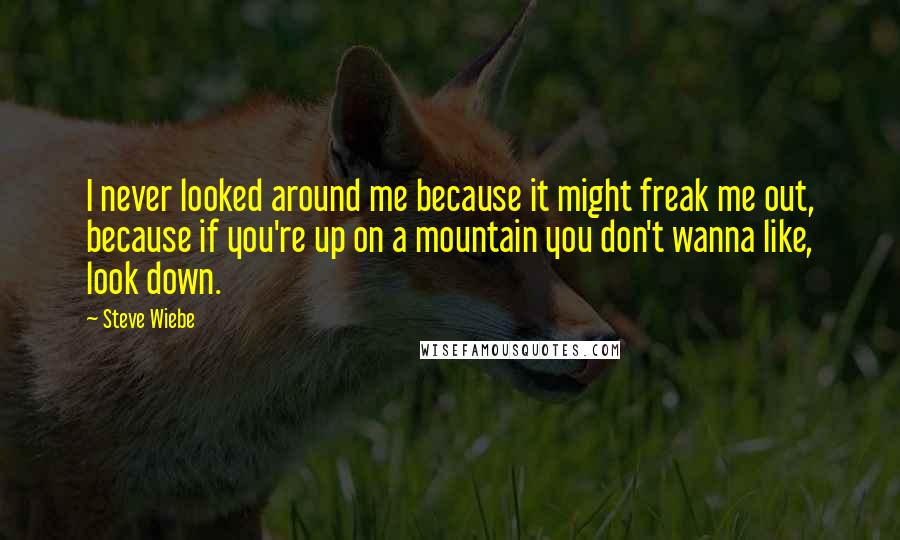 Steve Wiebe Quotes: I never looked around me because it might freak me out, because if you're up on a mountain you don't wanna like, look down.