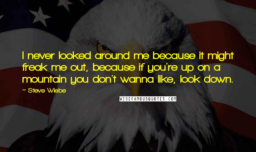 Steve Wiebe Quotes: I never looked around me because it might freak me out, because if you're up on a mountain you don't wanna like, look down.