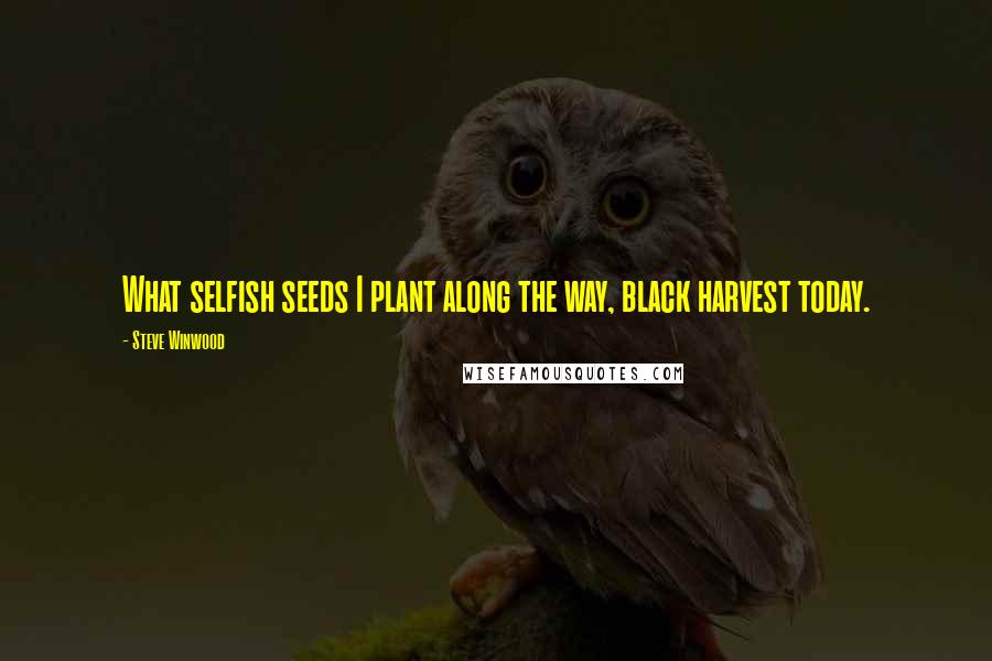 Steve Winwood Quotes: What selfish seeds I plant along the way, black harvest today.