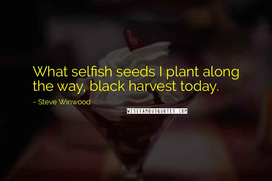 Steve Winwood Quotes: What selfish seeds I plant along the way, black harvest today.