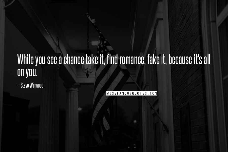 Steve Winwood Quotes: While you see a chance take it, find romance, fake it, because it's all on you.