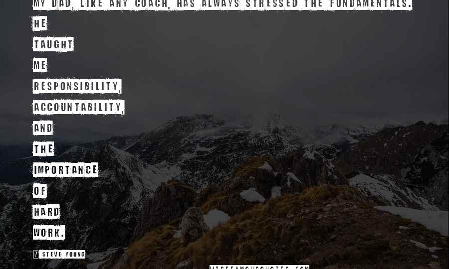 Steve Young Quotes: My dad, like any coach, has always stressed the fundamentals. He taught me responsibility, accountability, and the importance of hard work.