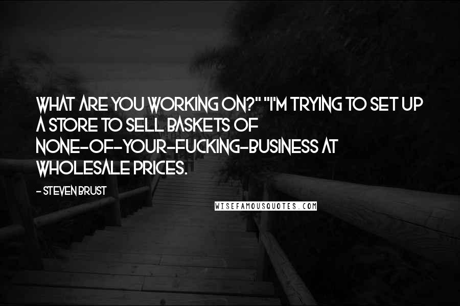 Steven Brust Quotes: What are you working on?" "I'm trying to set up a store to sell baskets of none-of-your-fucking-business at wholesale prices.