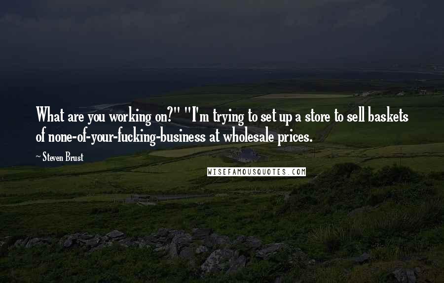 Steven Brust Quotes: What are you working on?" "I'm trying to set up a store to sell baskets of none-of-your-fucking-business at wholesale prices.