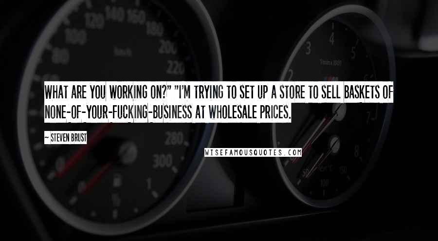 Steven Brust Quotes: What are you working on?" "I'm trying to set up a store to sell baskets of none-of-your-fucking-business at wholesale prices.